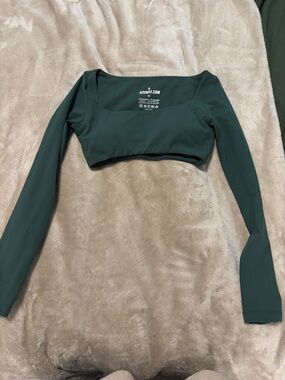 Azurfit Dark Green Long Sleeve workout crop Top - Square Neck - padded